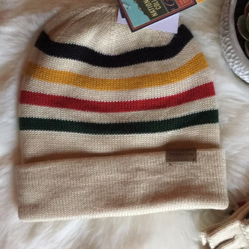 PENDLETON KNIT AND AND MATCHING GLOVE/MITTENS “GLACIER STRIPE” - Picture 3 of 3